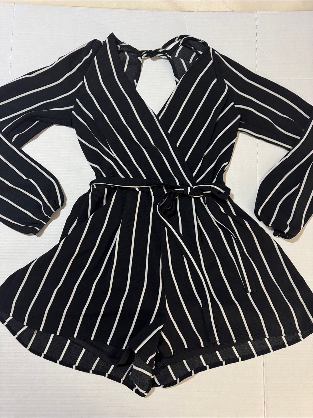 Altar'd State Black & White Striped Wrap Romper with Tie Waist 183